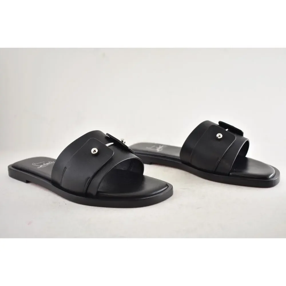 Christian Louboutin Chambelimule Donna Flat Black Calf Leather Slide Sandal 35
